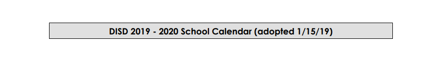District School Academic Calendar for Dalhart Junior High