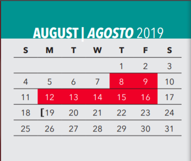District School Academic Calendar for Early College High School for August 2019