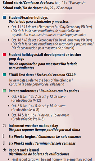 District School Academic Calendar Legend for H B Gonzalez Elementary School