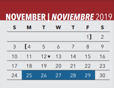 District School Academic Calendar for Ben Milam Elementary School for November 2019