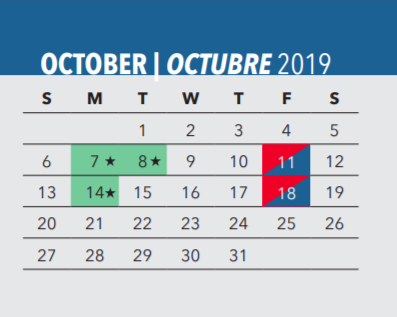 District School Academic Calendar for Hospital/home-bound for October 2019