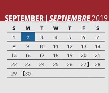 District School Academic Calendar for F G Botello Elementary School for September 2019