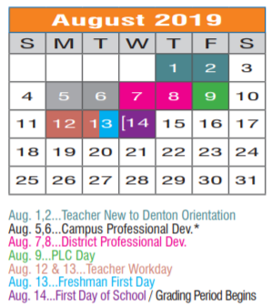 District School Academic Calendar for Joe Dale Sparks Campus for August 2019