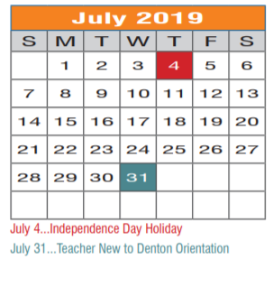 District School Academic Calendar for Providence Elementary for July 2019