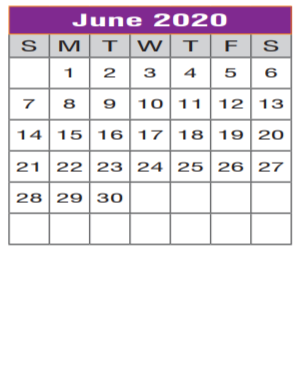 District School Academic Calendar for Community Ed for June 2020