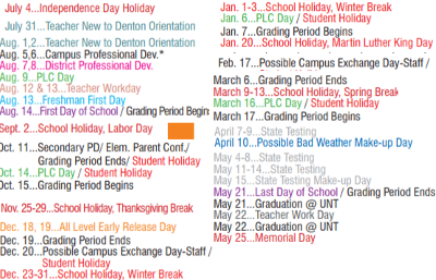 District School Academic Calendar Legend for Mcmath Middle