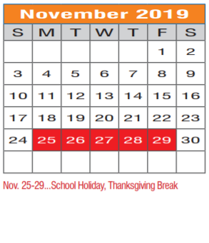 District School Academic Calendar for Community Ed for November 2019