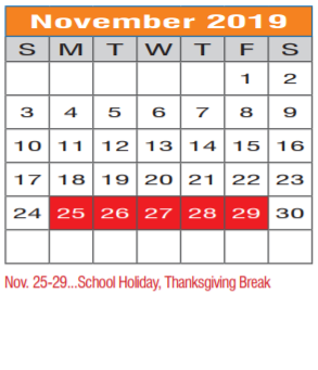 District School Academic Calendar for Eugenia Porter Rayzor Elementary for November 2019