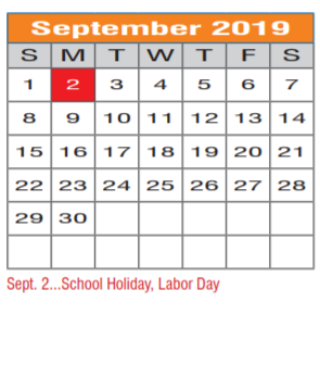 District School Academic Calendar for Regional Day Sch Deaf for September 2019