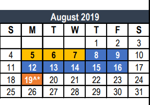 District School Academic Calendar for Weldon Hafley Development Center for August 2019