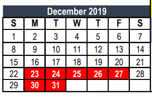 District School Academic Calendar for Saginaw Elementary for December 2019