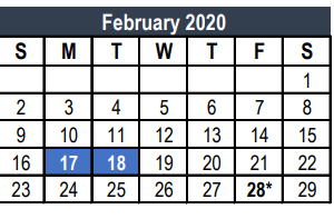 District School Academic Calendar for Weldon Hafley Development Center for February 2020