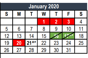 District School Academic Calendar for Tarrant Co J J A E P for January 2020
