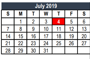 District School Academic Calendar for Tarrant Co J J A E P for July 2019