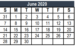 District School Academic Calendar for L A Gililland Elementary for June 2020