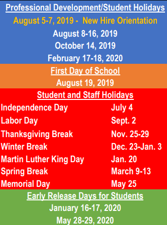 District School Academic Calendar Legend for Weldon Hafley Development Center