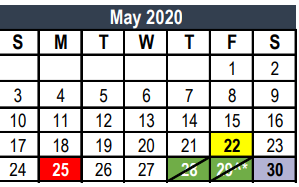 District School Academic Calendar for Weldon Hafley Development Center for May 2020