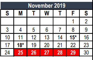 District School Academic Calendar for Saginaw Elementary for November 2019