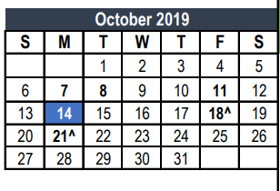 District School Academic Calendar for Greenfield Elementary for October 2019