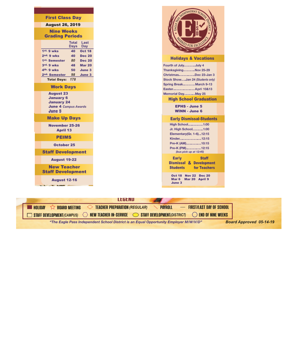 Eagle Pass High School - School District Instructional Calendar - Eagle  Pass Isd - 2019-2020