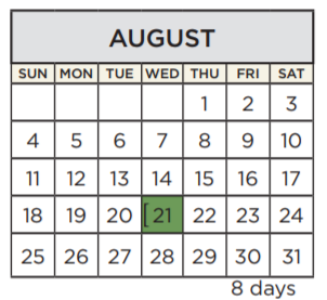 District School Academic Calendar for Travis Co J J A E P for August 2019