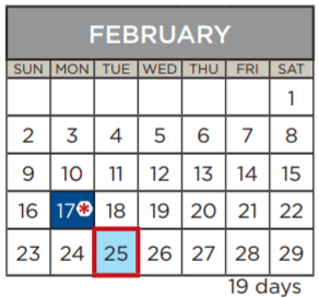 District School Academic Calendar for Travis Co J J A E P for February 2020