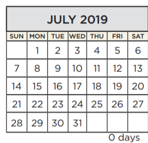 District School Academic Calendar for Forest Trail Elementary for July 2019
