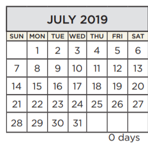 District School Academic Calendar for Travis Co J J A E P for July 2019