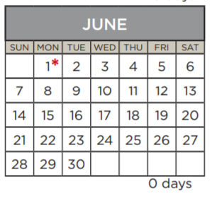 District School Academic Calendar for Barton Creek Elementary for June 2020