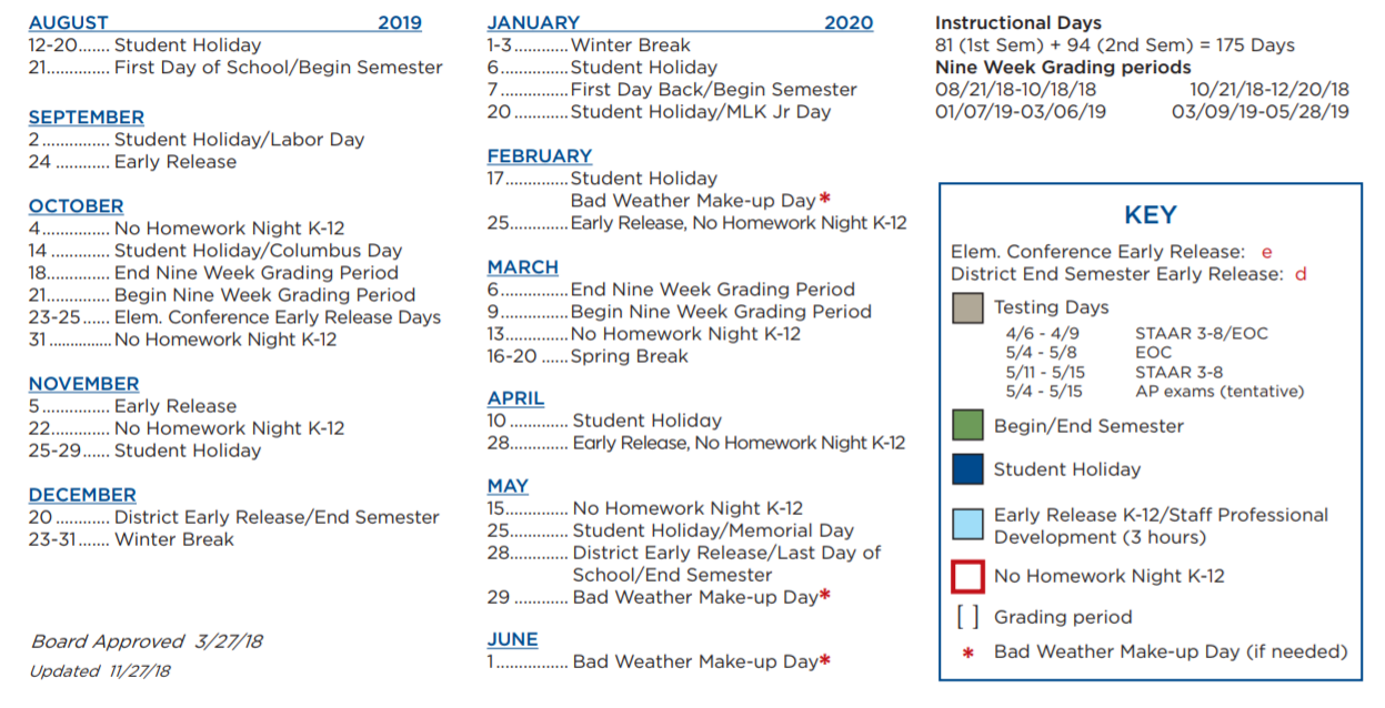 District School Academic Calendar Key for Cedar Creek Elementary