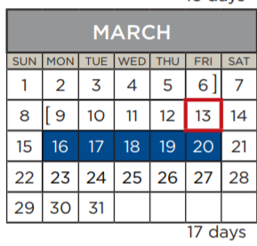 District School Academic Calendar for Travis Co J J A E P for March 2020