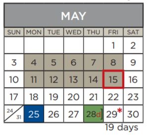 District School Academic Calendar for Travis Co J J A E P for May 2020