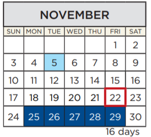 District School Academic Calendar for Eanes Elementary for November 2019