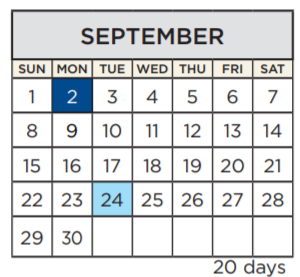 District School Academic Calendar for Travis Co J J A E P for September 2019
