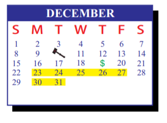 District School Academic Calendar for J J A E P for December 2019