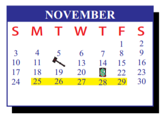 District School Academic Calendar for De La Vina Elementary for November 2019