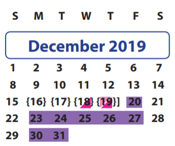 District School Academic Calendar for Seguin Elementary for December 2019