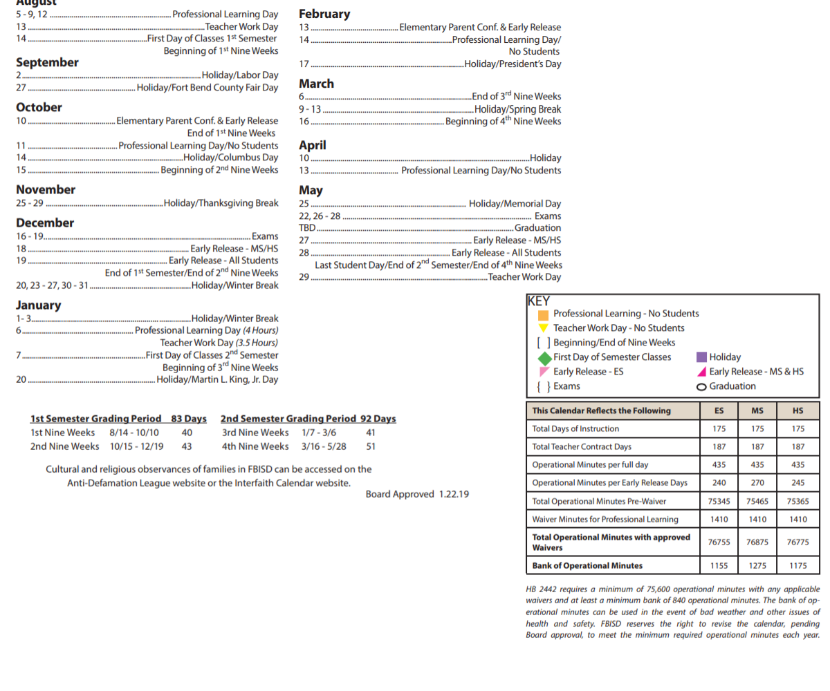 District School Academic Calendar Key for Quail Valley Elementary