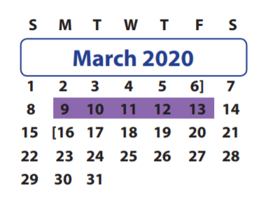 District School Academic Calendar for Lakeview Elementary for March 2020