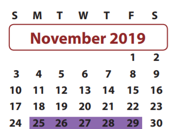 District School Academic Calendar for Brazos Bend Elementary School for November 2019