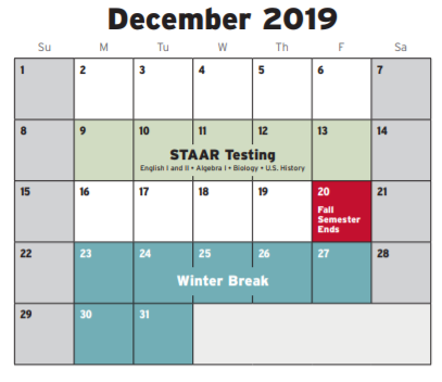District School Academic Calendar for J T Stevens Elementary for December 2019