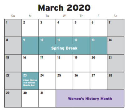 District School Academic Calendar for Bridge Assoc for March 2020