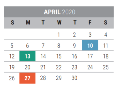 District School Academic Calendar for Collin Co J J A E P for April 2020