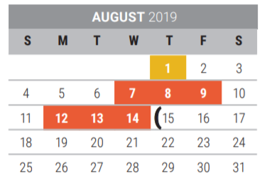 District School Academic Calendar for Pink Elementary for August 2019