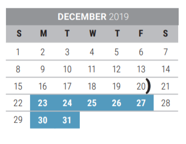 District School Academic Calendar for Mooneyham Elementary for December 2019