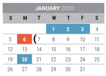 District School Academic Calendar for Collin Co J J A E P for January 2020
