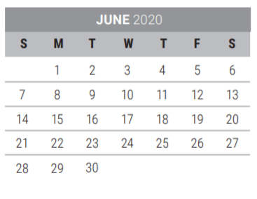 District School Academic Calendar for Taylor Elementary for June 2020
