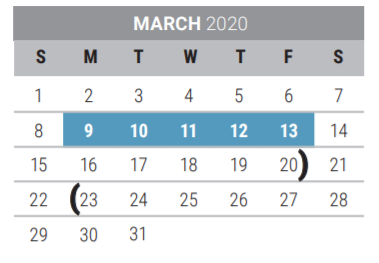 District School Academic Calendar for Fisher Elementary for March 2020
