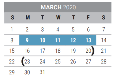 District School Academic Calendar for Pink Elementary for March 2020