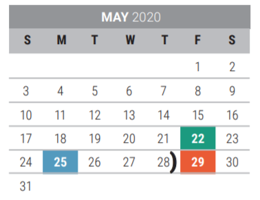 District School Academic Calendar for Bright Elementary for May 2020